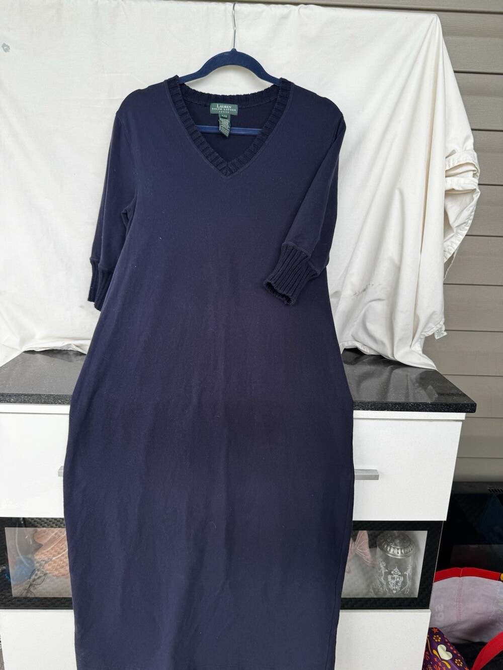 Lauren Ralph Lauren Petite Med V - Neck knit dress Made in USA Preppy Old Money